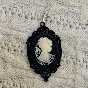 Black and White Lady Cameo Pendant-Necklace with Stainless or Silver Tone Chain